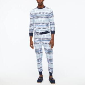 J. Crew Fair Isle Nordic Cotton Pajama Set Mens Small Preppy Old Money Blue Cozy